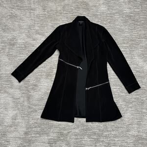 Eva Varro Jacket Womens Small Black Asymmetrical Zip Longline Drape Coat Stretch
